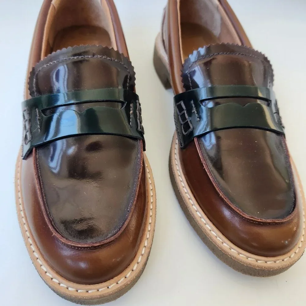 Dolce Vita Arabel Loafers Flat Brown Black Patent Leather Slip-On Shoes Preppy - Picture 4 of 11